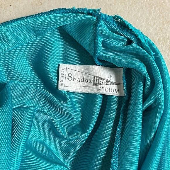 Vintage Teal Shadowline Lace Nightgown Medium - Picture 9 of 10